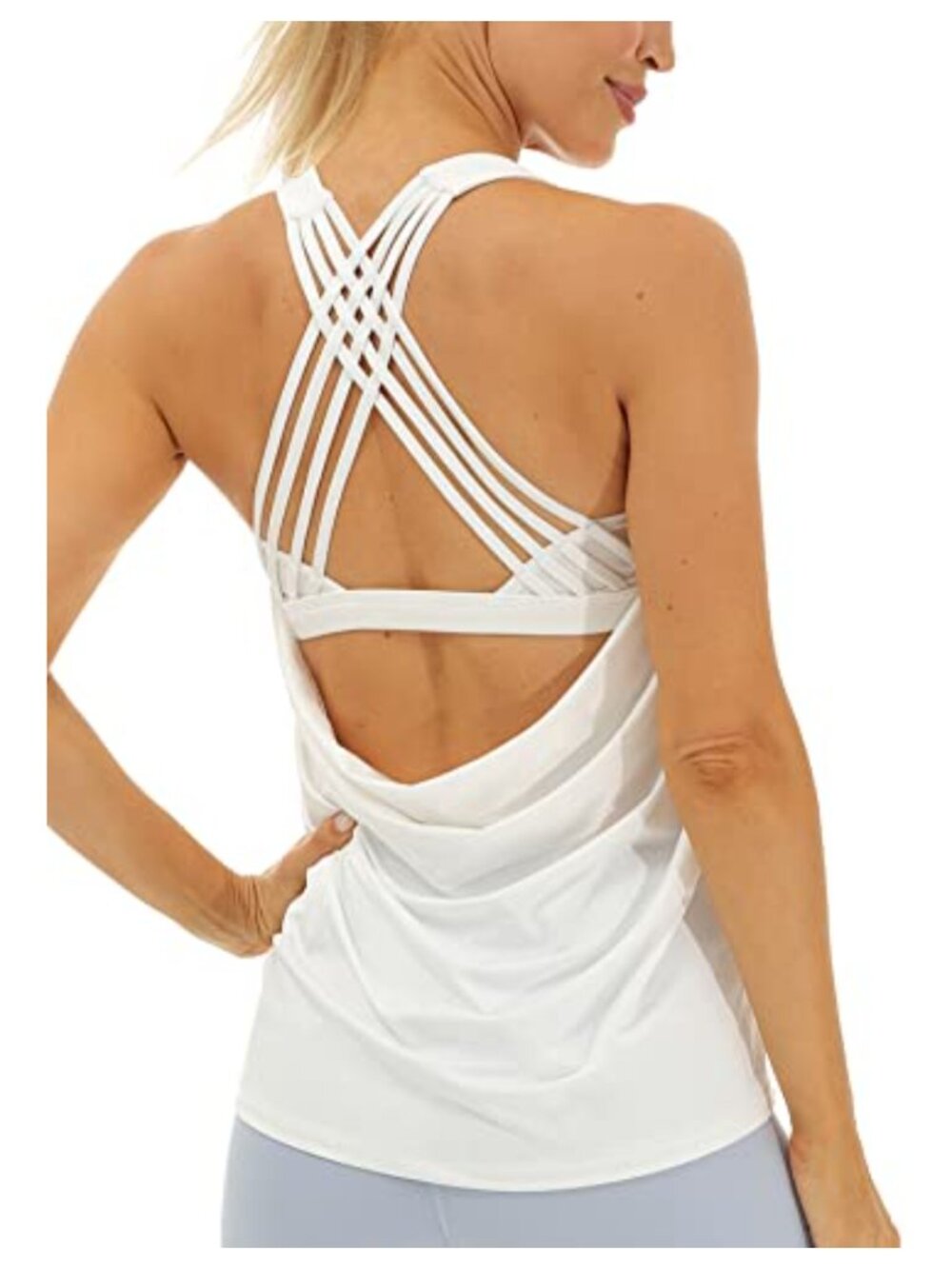 Women's Open Back Workout Yoga Tank Top Built in Bra Athletic